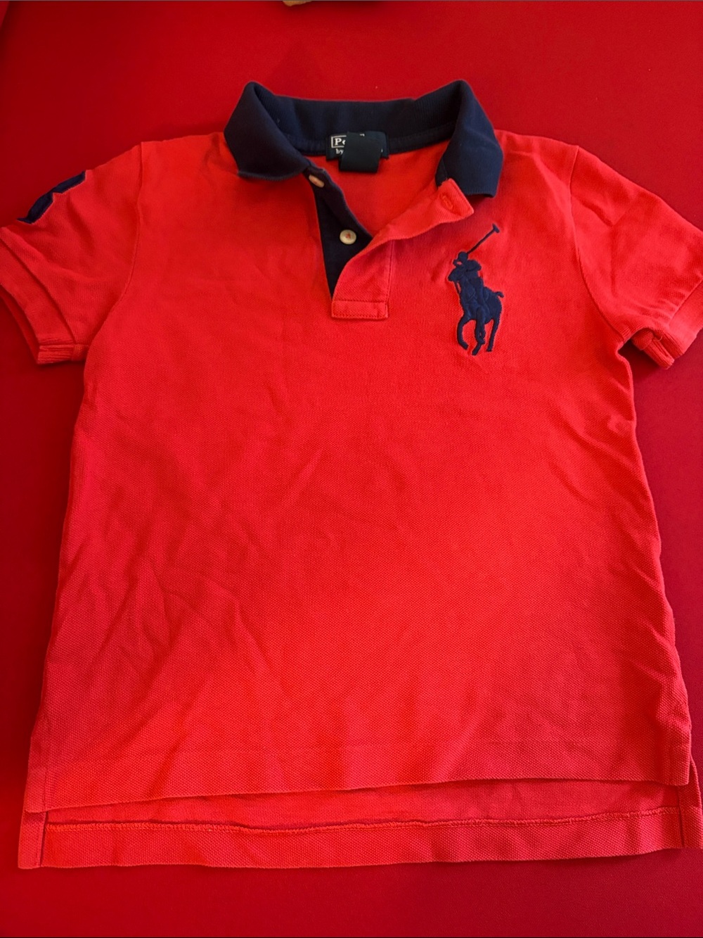 Ralph Lauren Red Polo with Navy Collar and Logo
